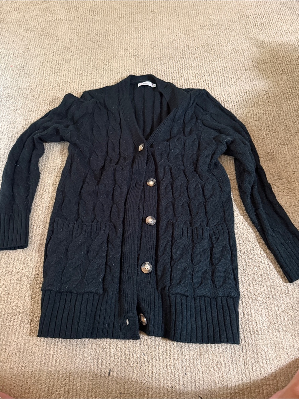 Women's Black Cable-Knit Button-Front Cardigan